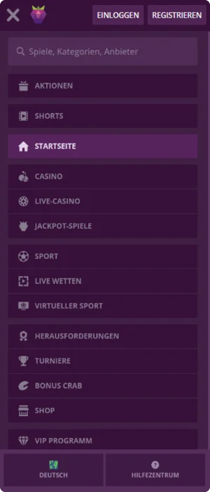 Malina Casino App Menü