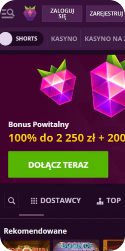 Strona główna aplikacji Malina Casino