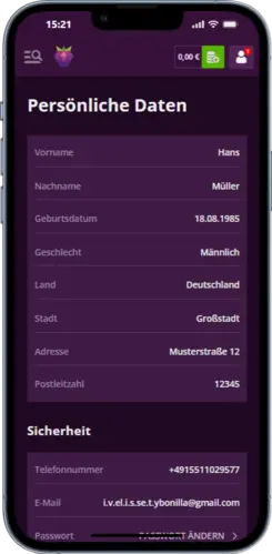 Spielerkonto im Profil öffnen